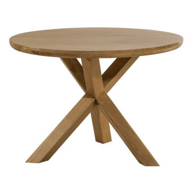Natural Solid Oak Round Table with Crossed Legs
