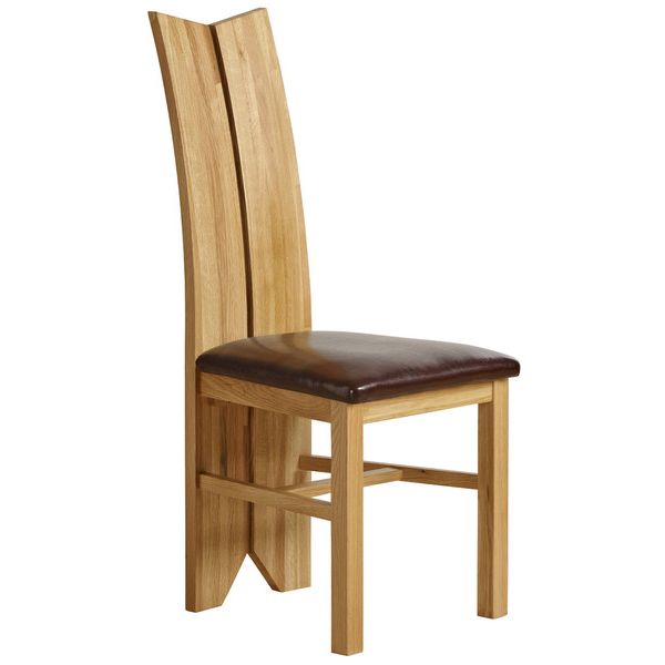 Brown Leather Dining Chair with Braced Oak Legs Dining Room
