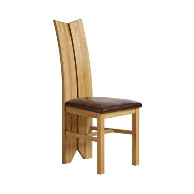 Tulip Design Solid Oak Dining Chair Frame + Chair Pad - Brown Leather