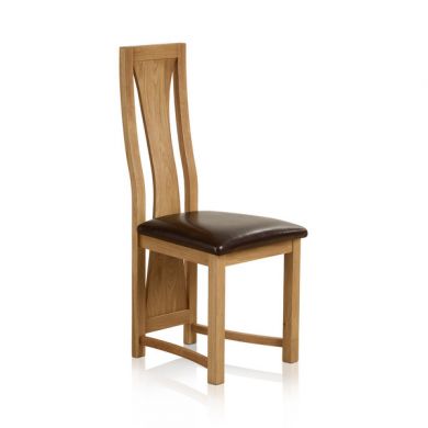 Waterfall Natural Solid Oak and Brown Leather Dining Chair