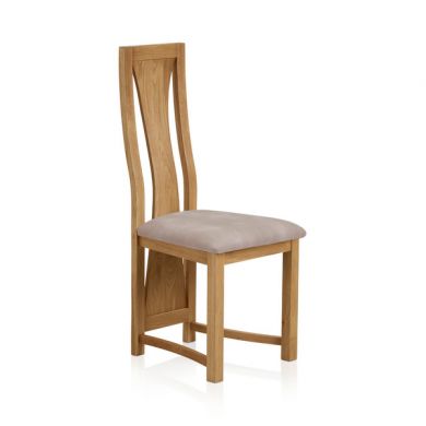 Waterfall Natural Solid Oak and Plain Beige Fabric Dining Chair