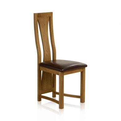 Waterfall Rustic Solid Oak and Brown Leather Dining Chair