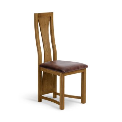 Waterfall Rustic Solid Oak Chair with Vintage Brown Leather Look Fabric Seat