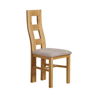 Wave Back Natural Solid Oak and Plain Beige Fabric Chair