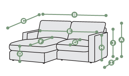Morgan 2 Seater Left Hand Compact Chaise Sofa Dimensions