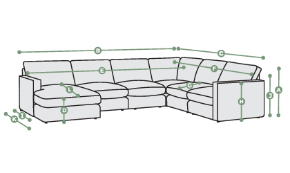 Malvern 6 Seater Left Hand Corner Sofa with Chaise Dimensions