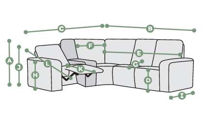 Juno Right Hand Corner Recliner, Power Headrest & Wireless Charge Dimensions