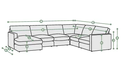 Malvern 6 Seater Left Hand Corner Sofa with Chaise Dimensions