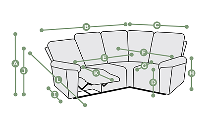 Leo Corner Electric Recliner Left Hand with Power Headrest Dimensions