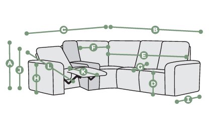 Juno Right Hand Corner Recliner, Power Headrest & Wireless Charge Dimensions