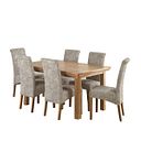 Canterbury Natural Solid Oak Extending Table with 6 Scroll Back Plain Truffle Fabric Chairs
