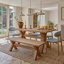 Highworth Natural Oak Dining Table 180cm with 5 Otis Cloud Grey Dining Chairs and 1 Highworth Bench