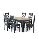  Richmond Smoked Oak Finish and Ink Blue Painted Extending Dining Table with 6 Richmond Chairs