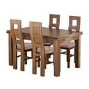 Sherwood Rustic Solid Oak 4ft 7" Extending Table and 4 Wave Back Chairs with Dappled Beige Seats