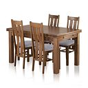 Sherwood Rustic Solid Oak 4ft 7" Extending Table and 4 Arched Back Chairs with Dappled Silver Seats