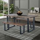 Detroit Solid Hardwood and Metal Dining Table with 2 Large Detroit Benches