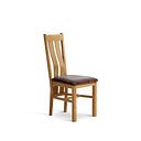 Arched Back Natural Solid Oak Chair with Vintage Brown Leather Look Fabric Seat