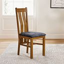 Arched Back Rustic Solid Oak Chair with Brooklyn Asteroid Grey Crushed Chenille Seat