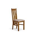 Arched Back Rustic Solid Oak Chair with Checked Beige Fabric Seat