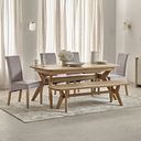 Bentley Natural Oak Extending Dining Table + 1 Bentley Bench and 4 Scroll Back Heritage Mink Chairs