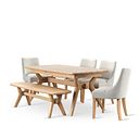 Bentley Natural Solid Oak Extending Dining Table with 4 Zola Chairs in Stone and 1 Bentley Bench