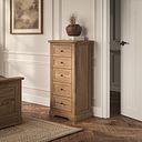 Brennan Natural Solid Oak 5 Drawer Tallboy