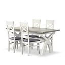 Brompton Painted Acacia and Ash Top Extending Dining Table + 4 Brompton Painted Acacia Dining Chairs with Dappled Silver Fabric Seat Pads