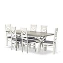 Brompton Painted Acacia and Ash Top Extending Dining Table + 6 Brompton Painted Acacia Dining Chairs with Dappled Silver Fabric Seat Pads