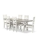 Brompton Painted Acacia and Ash Top Extending Dining Table + 6 Brompton Painted Acacia Dining Chairs with Plain Grey Fabric Seat Pads