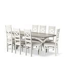 Brompton Painted Acacia and Ash Top Extending Dining Table + 8 Brompton Painted Acacia Dining Chairs with Plain Grey Fabric Seat Pads