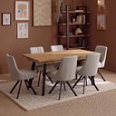 Cambridge Natural Solid Oak Rectangle Dining Table with 6 Mia Chairs in Champagne Fabric