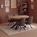 Cami Natural Solid Oak Oval Dining Table with 4 Mia Chairs in Cedar Fabric