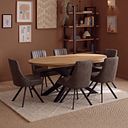 Cami Natural Solid Oak Oval Dining Table with 6 Mia Chairs in Cedar Fabric
