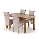 Canterbury Natural Oak Extending Dining Table + 4 Scroll Back Chairs in Heritage Mink Velvet with Oak Legs