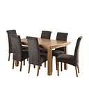 Canterbury Natural Solid Oak Extending Table with 6 Scroll Back Plain Charcoal Fabric Chairs