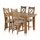 Canterbury Natural Solid Oak Extending Table and 4 Cross Back Chairs with Dappled Beige Seats