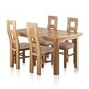 Canterbury Natural Solid Oak Extending Table and 4 Wave Back Chairs with Dappled Beige Seats
