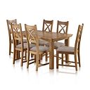 Canterbury Natural Solid Oak Extending Table and 6 Cross Back Chairs with Dappled Beige Seats