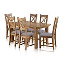 Canterbury Natural Solid Oak Extending Table and 6 Cross Back Chairs with Dappled Silver Seats