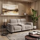 Cassius 2 Seater Power Recliner Console Sofa with Smart Screen and Speakers in Bella Latte Fabric