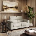Cassius 2 Seater Power Recliner Sofa with Adjustable Power Headrests and Speakers in Marble Cream Fabric