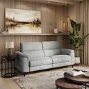 Cassius 3 Seater Power Recliner Sofa with Adjustable Power Headrests in Marble Silver Fabric