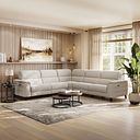 Cassius Large Corner Electric Recliner Sofa with Adjustable Power Headrests in Bella Barley White Fabric