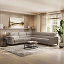 Cassius Large Corner Electric Recliner Sofa with Adjustable Power Headrests in Bella Latte Fabric