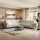 Cassius Large Corner Electric Recliner Sofa with Adjustable Power Headrests in Marble Cream Fabric