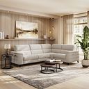 Cassius Left hand Corner Electric Recliner Sofa with Adjustable Power Headrests in Bella Barley White Fabric