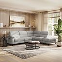 Cassius Left hand Corner Electric Recliner Sofa with Storage Chaise and Power Headrests in Dexter Stone Fabric
