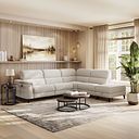 Cassius Left hand Corner Electric Recliner Sofa with Storage Chaise in Bella Barley White Fabric