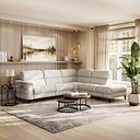 Cassius Left hand Corner Electric Recliner Sofa with Storage Chaise in Marble Cream Fabric