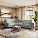 Cassius Right hand Corner Electric Recliner Sofa with Adjustable Power Headrests in Marble Silver Fabric